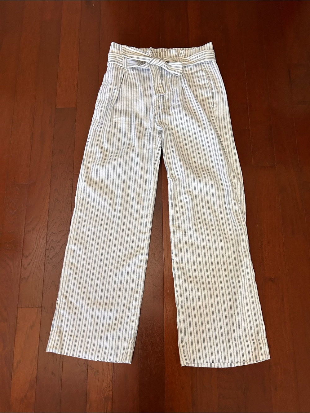 Banana Republic High Rise Wide Leg Linen Cotton Blend White Black Stripe Size 6
